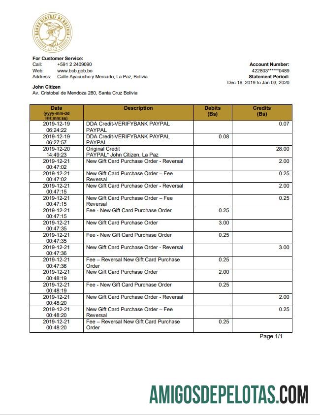 Bolivia Banco Central De Bolivia amostra